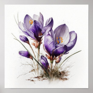 Paarse Krokusbloemen Art Print Poster