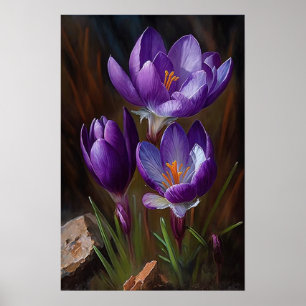 Paarse Krokusbloemen Art Print Poster
