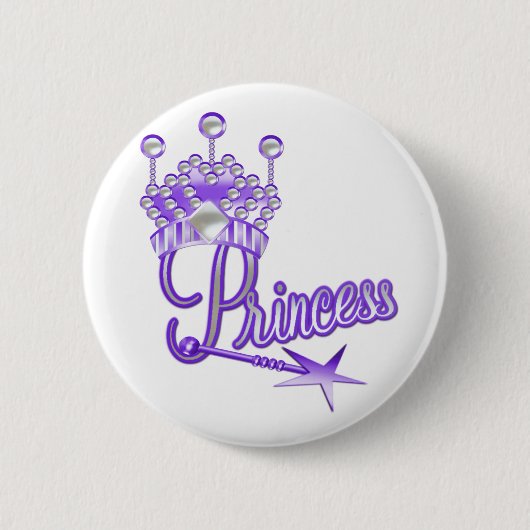 Paarse kroonprinses ronde button 5,7 cm (Voorkant)