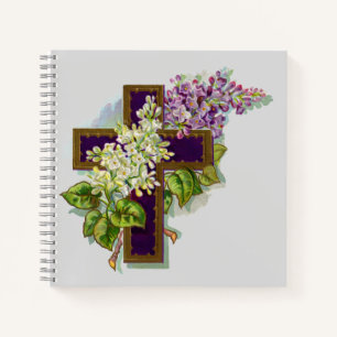 Paarse Kruis En Bloemen Notitieboek