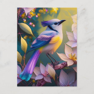Paarse Kuif Gele Borst Fantasie Vogel Briefkaart
