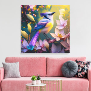 Paarse Kuif Gele Borst Fantasie Vogel Canvas Afdruk