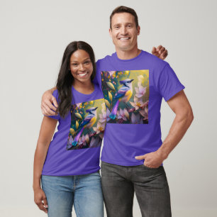 Paarse Kuif Gele Borst Fantasie Vogel T-shirt