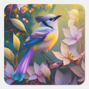 Paarse Kuif Gele Borst Fantasie Vogel Vierkante Sticker