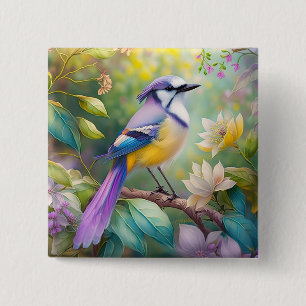 Paarse KuifJay Fantasie Vogel Vierkante Button 5,1 Cm