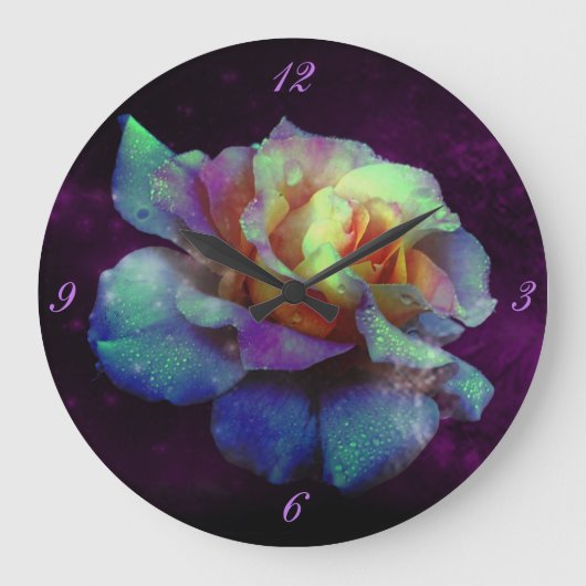 Paarse Kust Turquoise Roos Wall Clock Grote Klok (Voorkant)