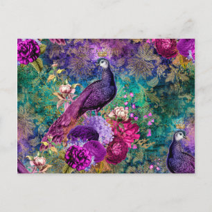 Paarse kweekvijver met bloemen briefkaart