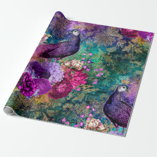 Paarse kweekvijver met bloemen cadeaupapier