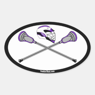 Paarse Lacrosse Sticks en Helm Ovale Sticker