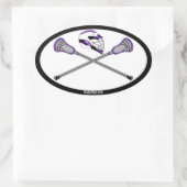 Paarse Lacrosse Sticks en Helm Ovale Sticker (Tas)