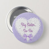 Paarse Lacy Big Sister-to-Be Baby shower Button (Voorkant /achterkant)