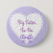 Paarse Lacy Big Sister-to-Be Baby shower Button (Voorkant)