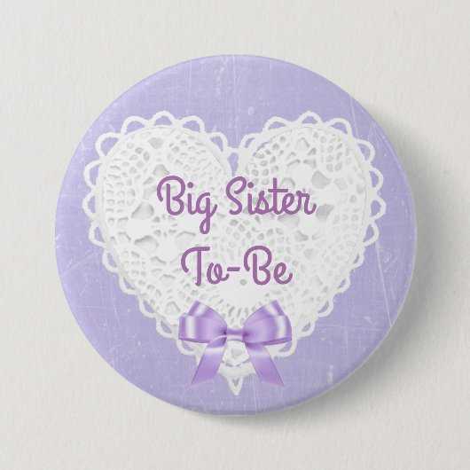 Paarse Lacy Big Sister-to-Be Baby shower Button (Voorkant)