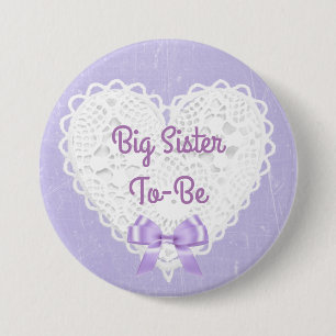 Paarse Lacy Big Sister-to-Be Baby shower Button