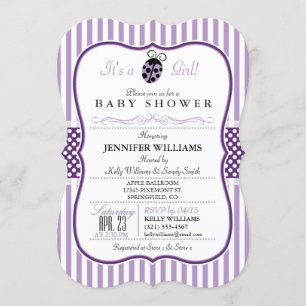 Paarse Ladybug; Girl Baby shower Invitation Kaart