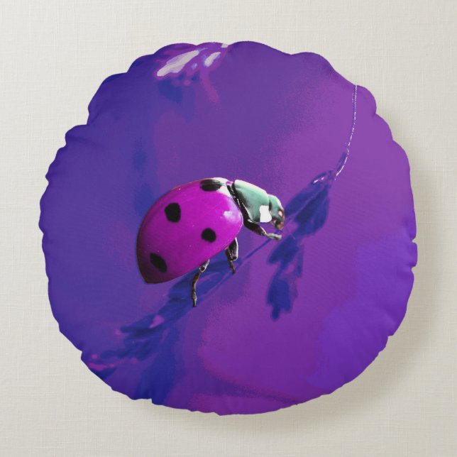 Paarse Ladybug Rond Kussen (Voorkant)