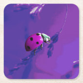 Paarse Ladybug Vierkante Kartonnen Onderzetter (Voorkant)