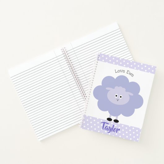 Paarse Lamb Love Ewe Custom Name Script Schattige  Notitieboek (Binnen)