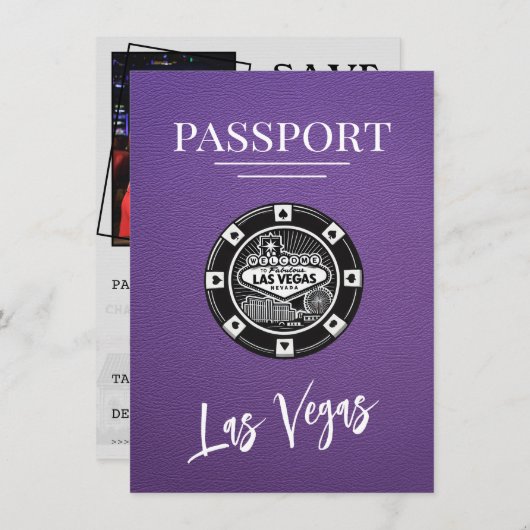 Paarse Las Vegas Passport Bewaar de datum Save The Date (Voorkant / Achterkant)