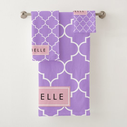 Paarse lattenwerk, Marokkaanse Trellis, Jouw naam Bad Handdoek (Insitu)