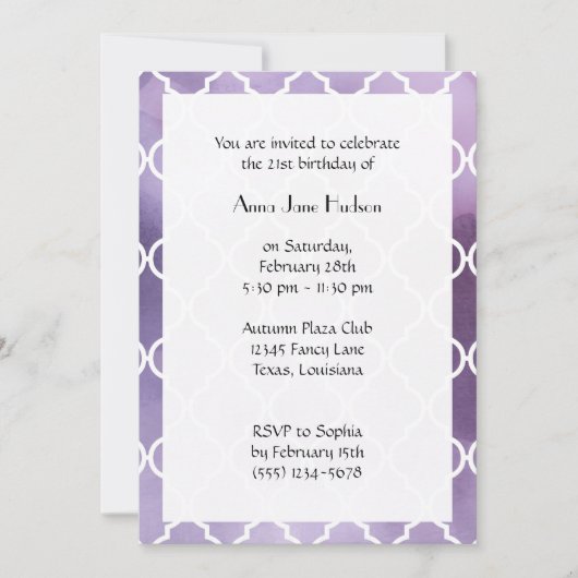 Paarse Latticework, Marokkaanse Trellis, Birthday Kaart (Voorkant)