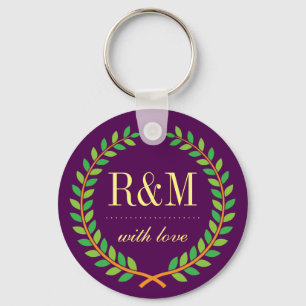 Paarse Laurel Wreath Monogram Wedding Sleutelhange Sleutelhanger