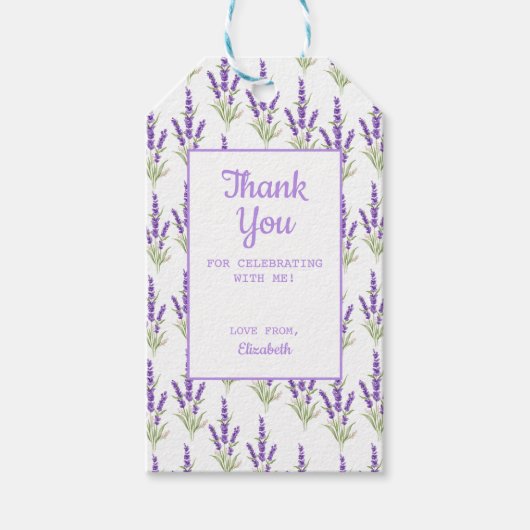 Paarse Lavendel Antiek Lijst Verjaardag Dank u Cadeaulabel (Voorkant)