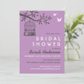 Paarse lavendel Bird Cage Rustic Shower Invitation Kaart (Staand voorkant)