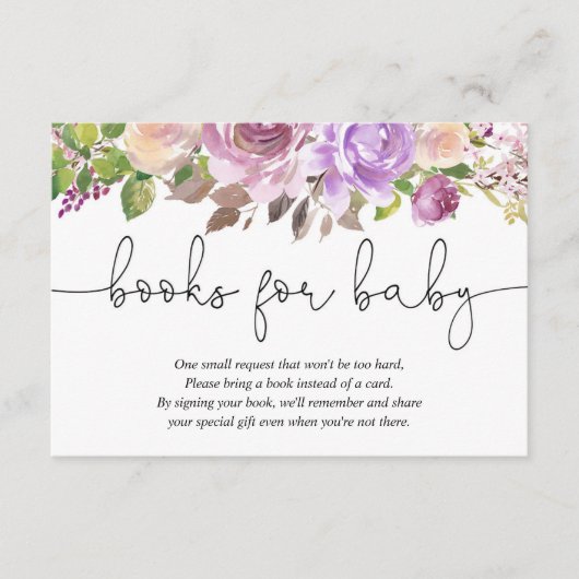 Paarse Lavendel Bloemen baby shower Boek Aanvraag Informatiekaartje (Voorkant)