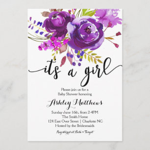 Paarse Lavendel Bloemen Baby shower Uitnodiging