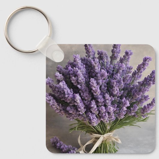 Paarse Lavendel Bloemen Boeket Sleutelhanger (Voorkant)