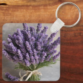 Paarse Lavendel Bloemen Boeket Sleutelhanger (Achterkant)
