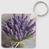 Paarse Lavendel Bloemen Boeket Sleutelhanger (Achterkant)