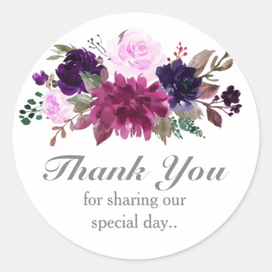 Paarse Lavendel Bloemen Boho Bruiloft dank u Ronde Sticker (Voorkant)