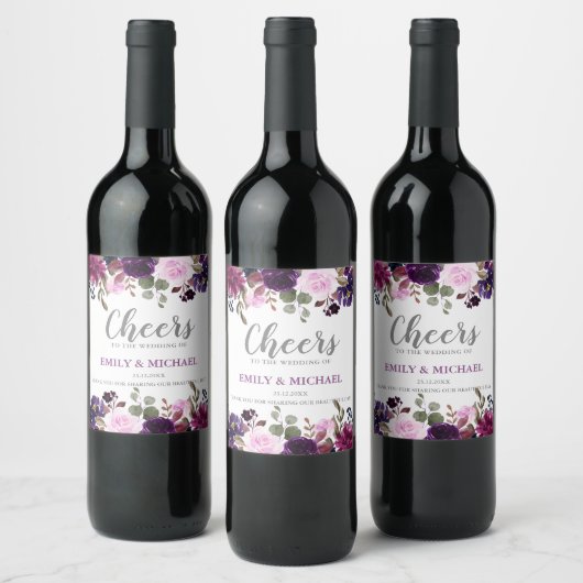 Paarse Lavendel Bloemen Boho Bruiloft dranklabel Wijn Etiket (Flessen)