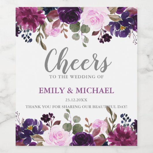 Paarse Lavendel Bloemen Boho Bruiloft dranklabel Wijn Etiket (Enkel label)