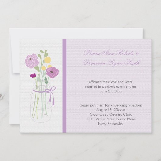 Paarse Lavendel Bloemen Mason Jar Receptie Alleen Kaart (Voorkant)
