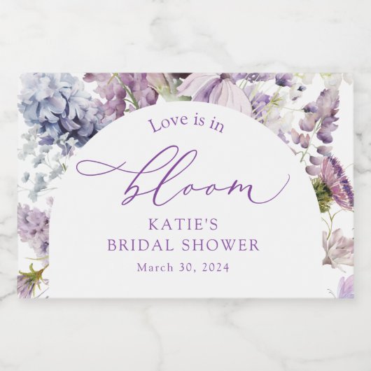 Paarse + Lavendel Bloemen Mini Champagne Label Sparkling Wijnetiket (Enkel label)