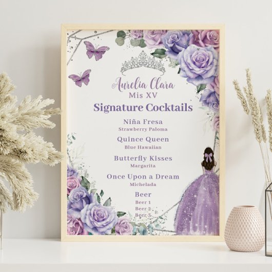 Paarse Lavendel Bloemen Quinceanera Drink Menu Poster