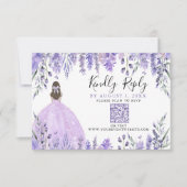 Paarse Lavendel Bloemen Quinceanera QR Code RSVP (Voorkant)