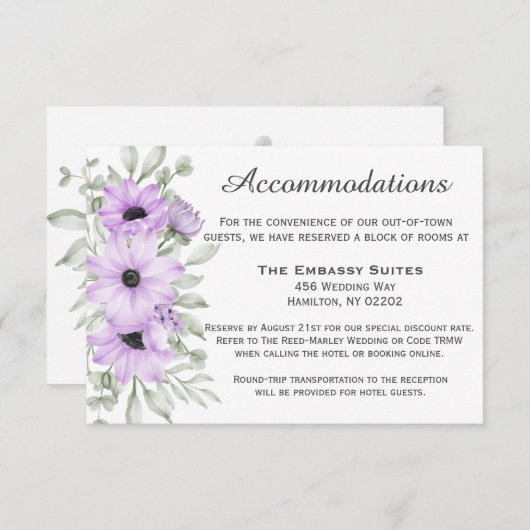 Paarse Lavendel Bloemen Script bruiloft Informatiekaartje (Voorkant / Achterkant)