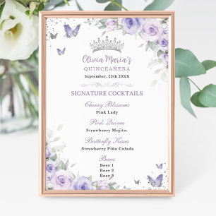 Paarse Lavendel Bloemen Zilver Quinceañera Bar Men Poster
