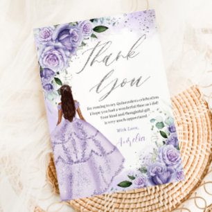 Paarse Lavendel Bloemen Zilver Quinceanera Sweet 1 Bedankkaart