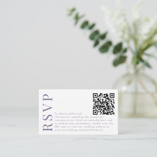Paarse lavendel bloemenbruiloft RSVP QR-codekaarte Informatiekaartje (Staand voorkant)