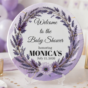 paarse lavendel bloemenkrans baby shower papieren bordje
