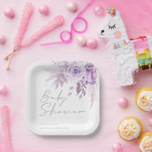 Paarse lavendel bloemenmooi Baby shower Papieren Bordje