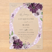 Paarse & Lavendel Bloemenring Bruiloft V2 Acryl Uitnodigingen (Voorkant)