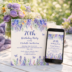 Paarse Lavendel Bloemetuin Feest 70e Verjaardag Kaart