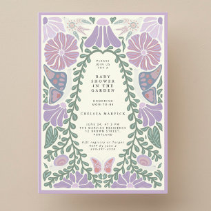 Paarse lavendel bloemige babyshower uitnodiging