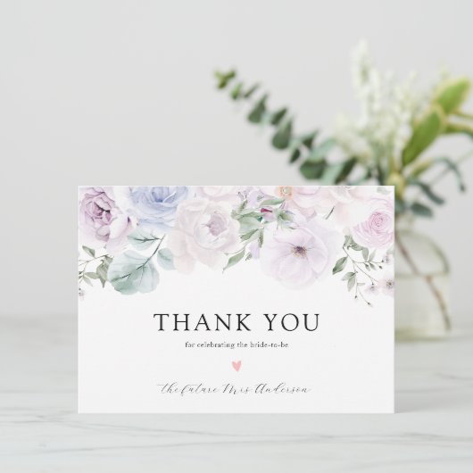 Paarse Lavendel Bloemige Bruidsbruiloft Bedankt (Staand voorkant)